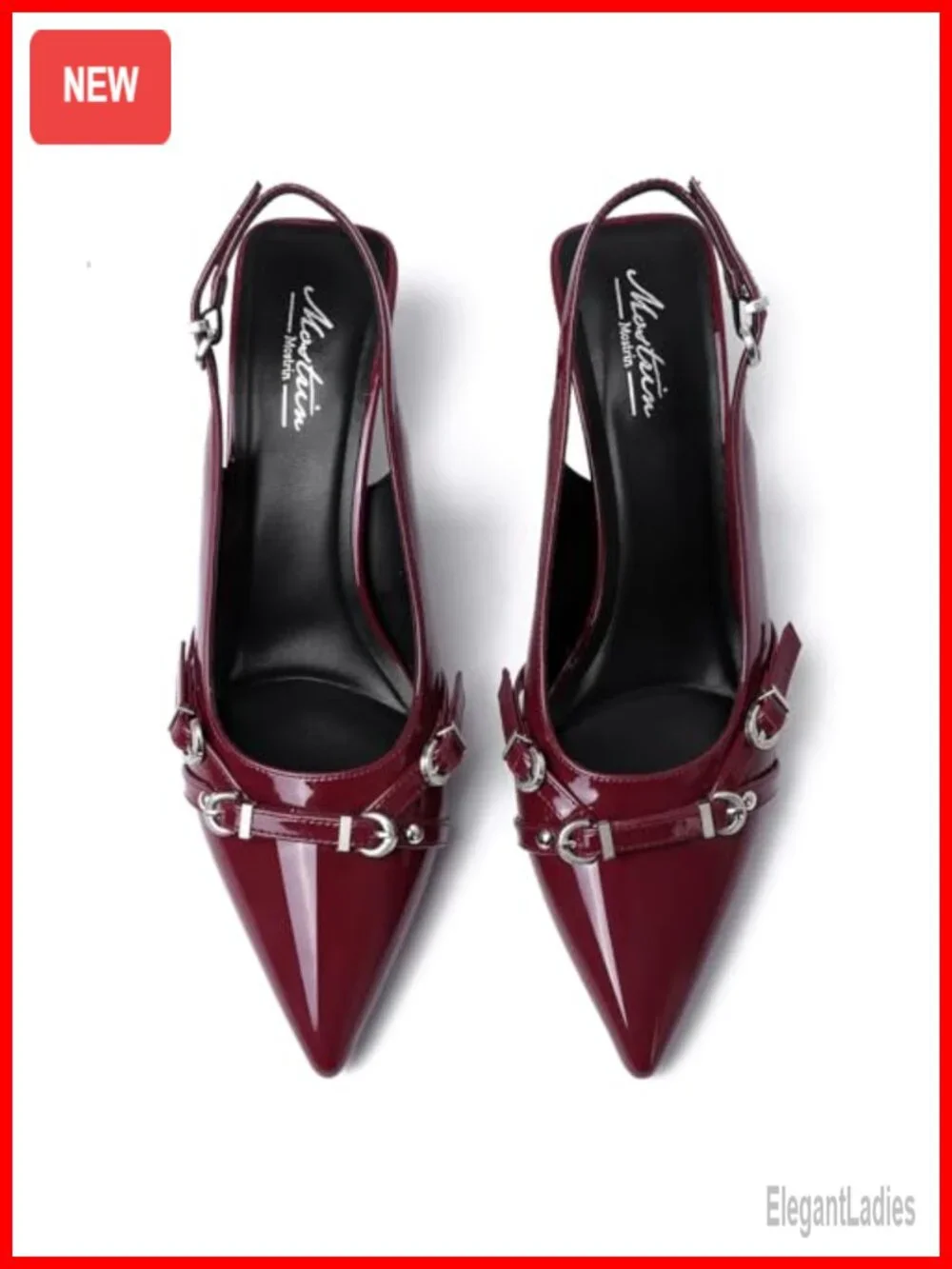 Kitten Heels Pointed Toe Slingback Pumps Faux Leather Buckle Dress Shoes